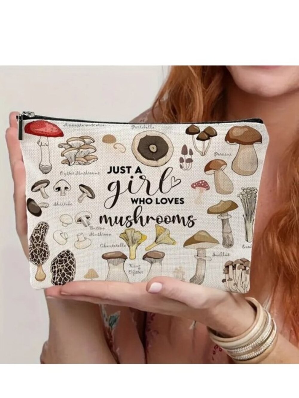 Cosmetic Bag Just a Girl Who Loves Mushrooms Makeup Pouch Travel Wonderland Fun